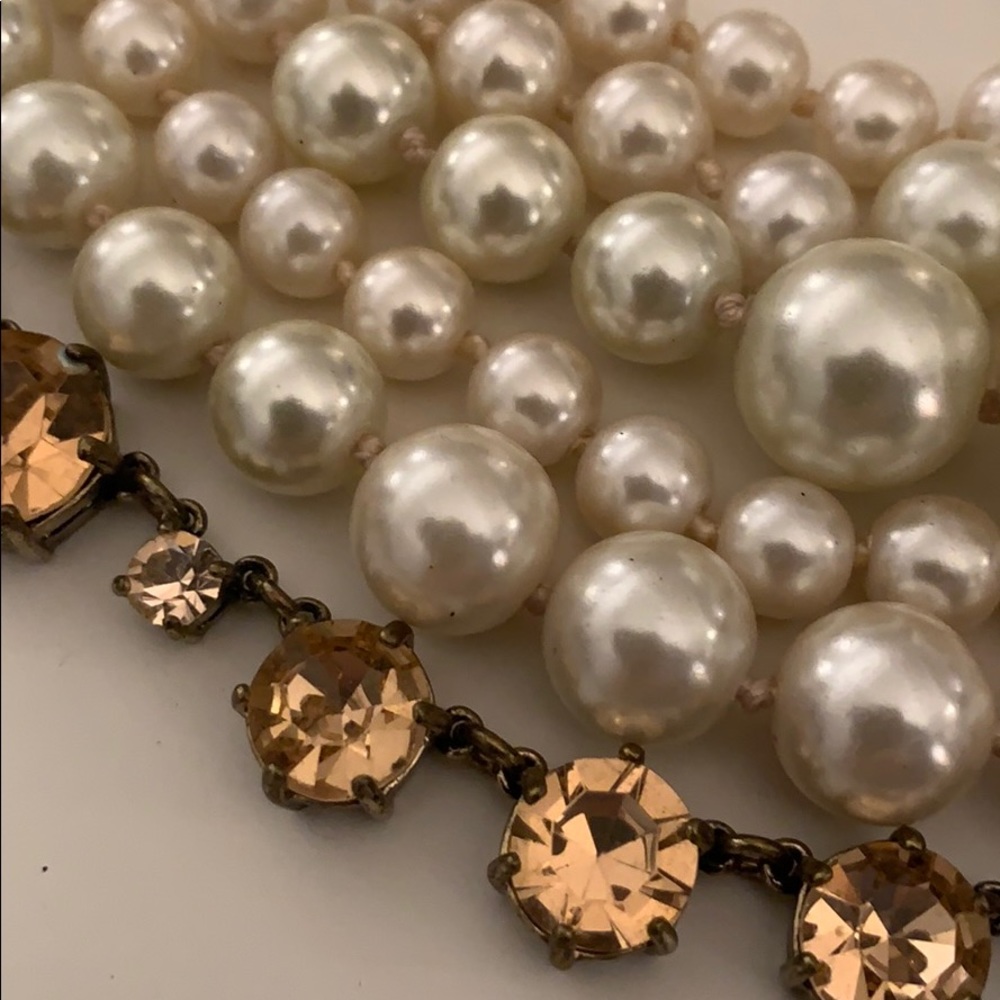 Multi Chain Pearl Statement Necklace W Peach - image 2